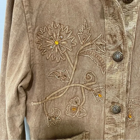 Flashback Women's Embroidered Brown Jean Jacket - Picture 3 of 13